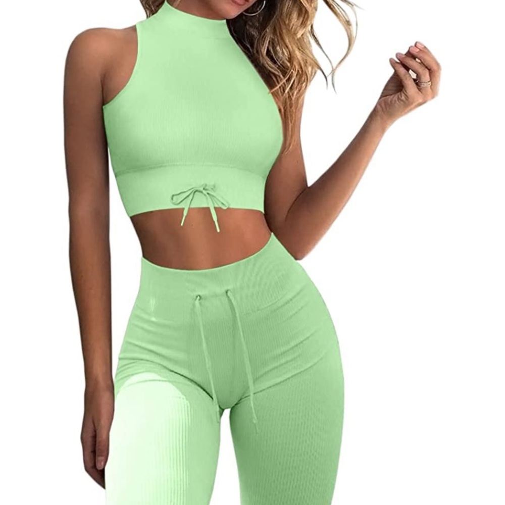 Really cute set stretchy material and thick material not sheer.